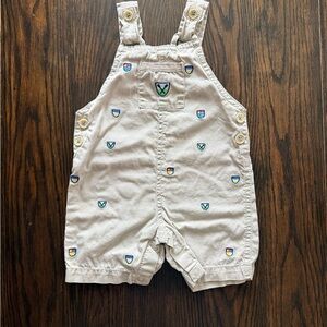 Baby Short Overalls 3-6 Months Khaki With Nautical Theme 100% Cotton